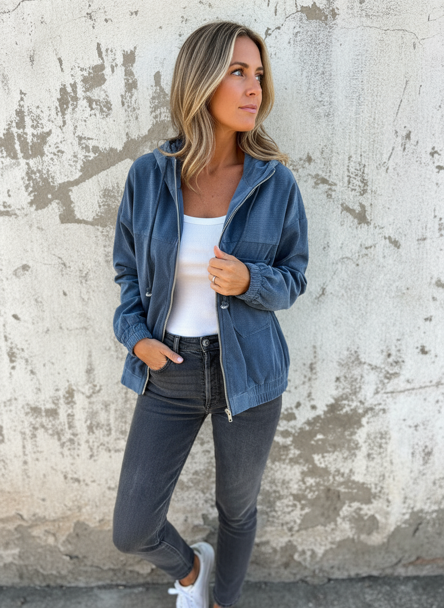 Giacca Liana con Cappuccio in Corduroy Chic