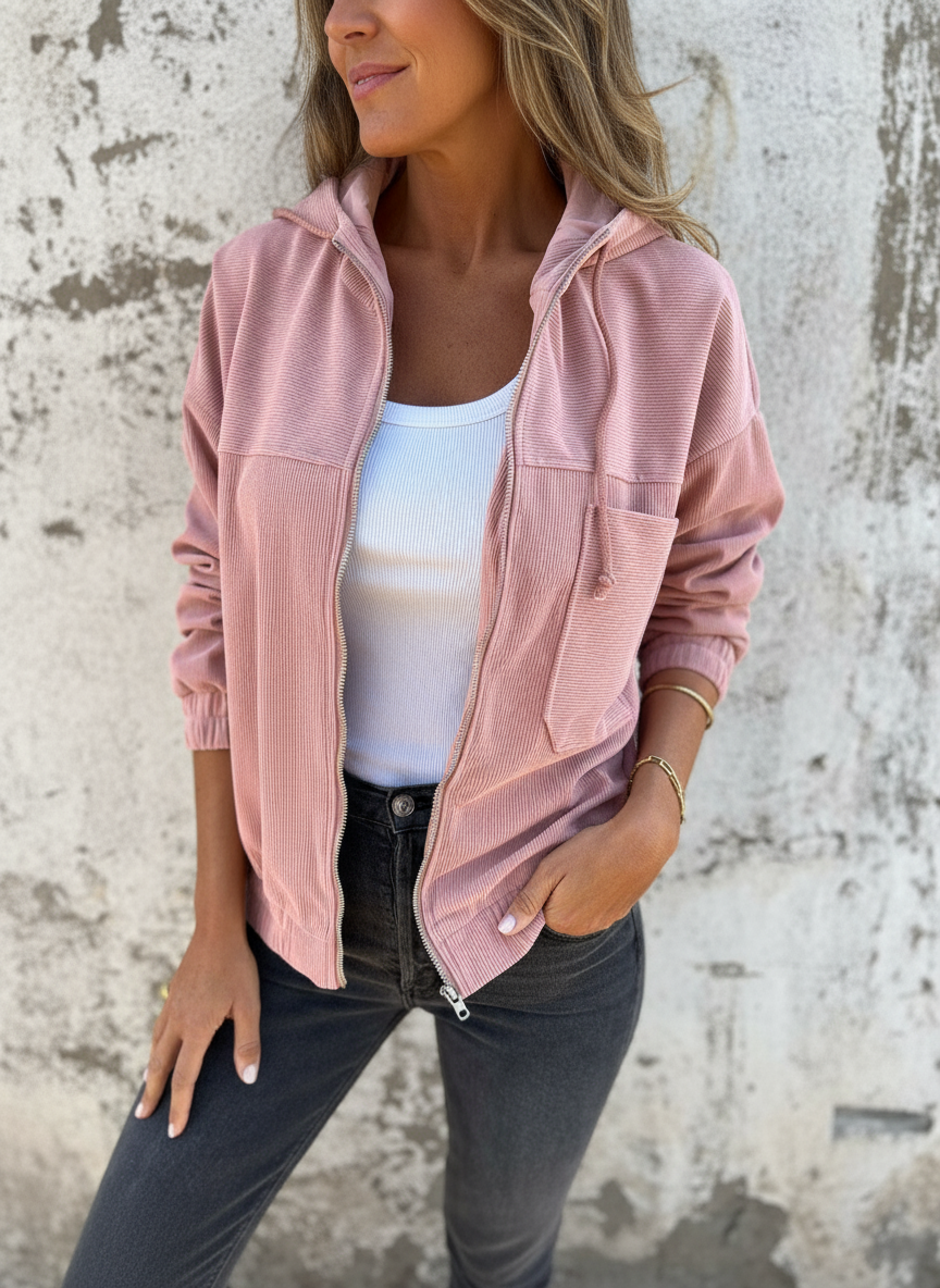 Giacca Liana con Cappuccio in Corduroy Chic