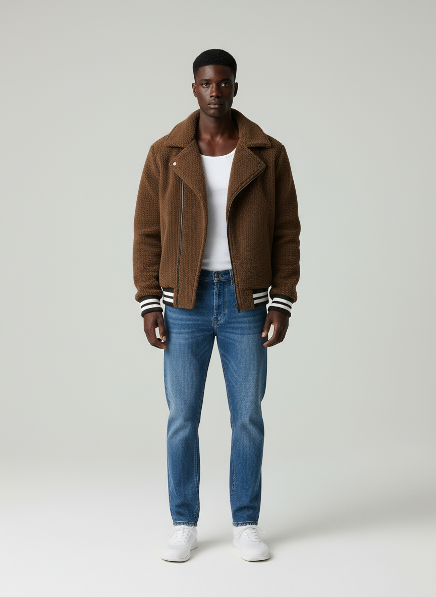 Carlo Giacca Teddy Biker con Bordi a Contrasto