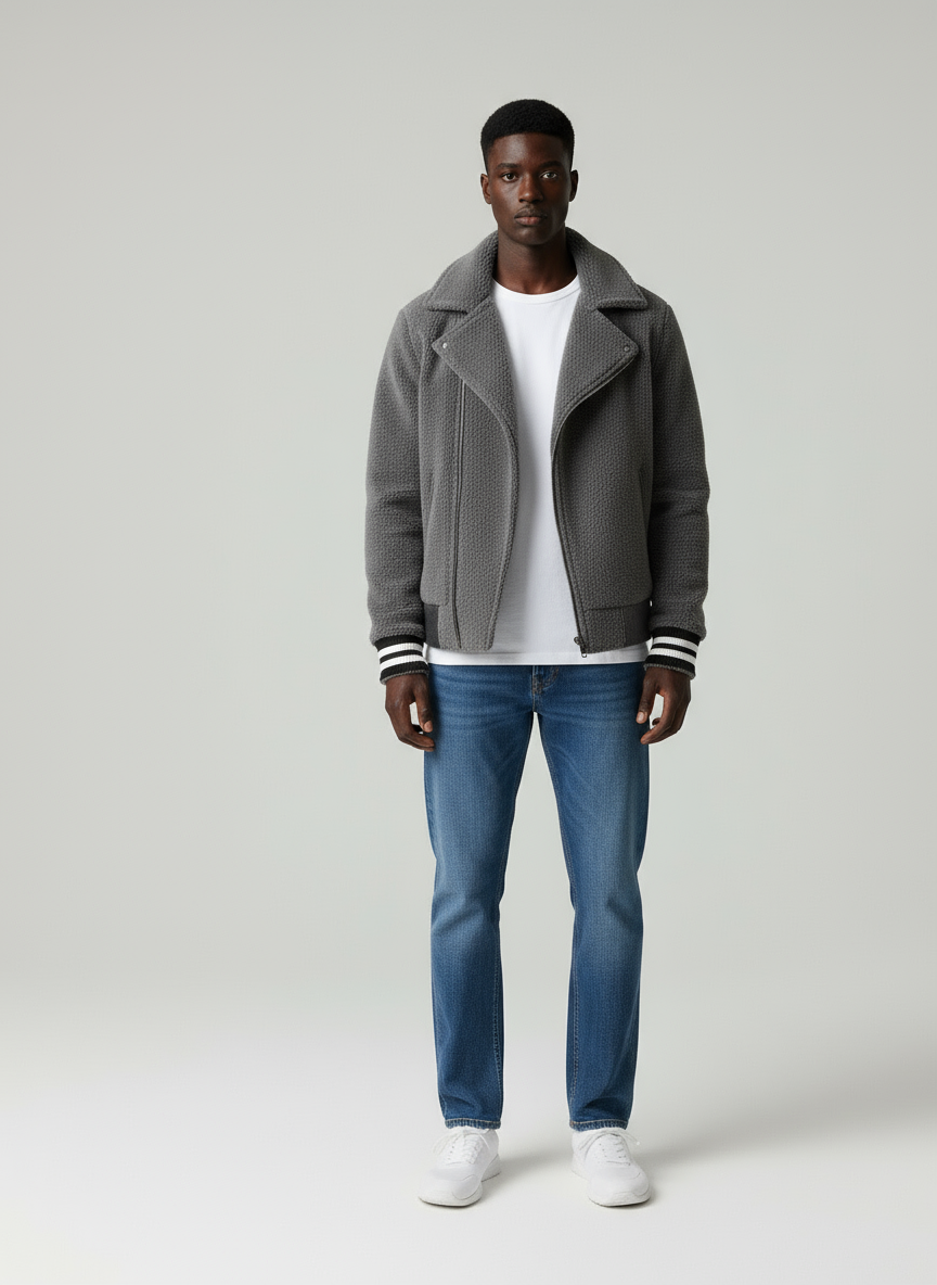 Carlo Giacca Teddy Biker con Bordi a Contrasto