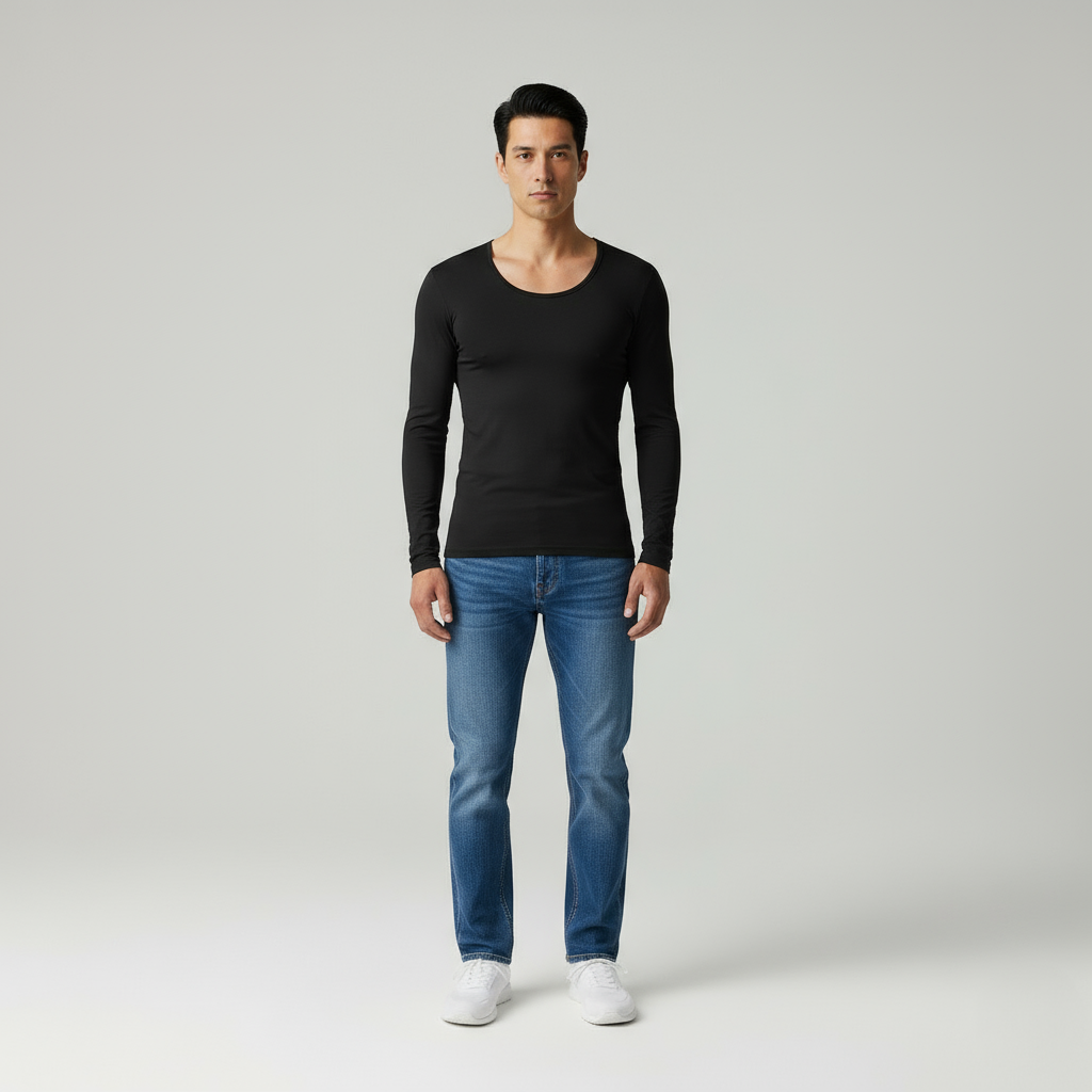 Adriano Maglia Uomo Maniche Lunghe con Collo Rifinito