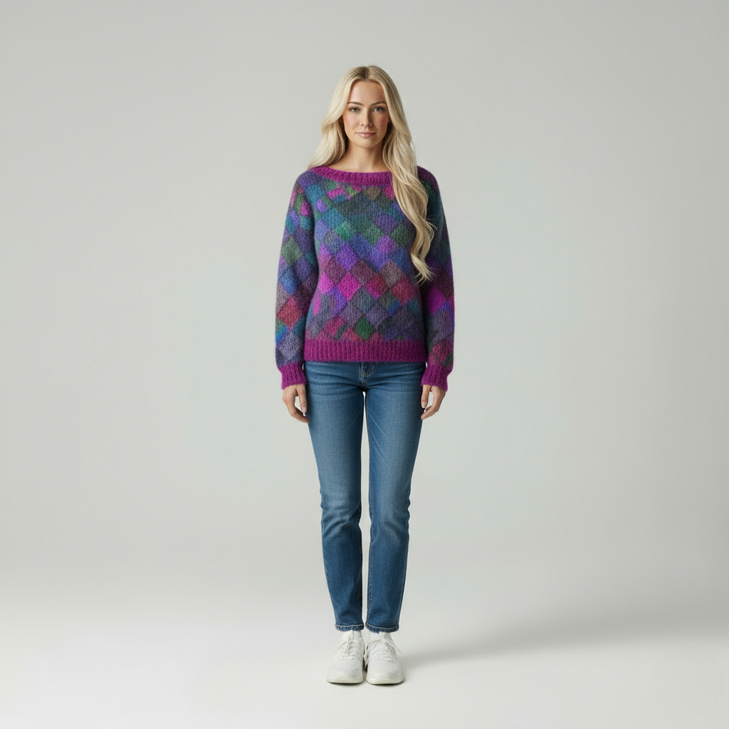 Maglione Amalia a Quadri Sfumati in Maglia