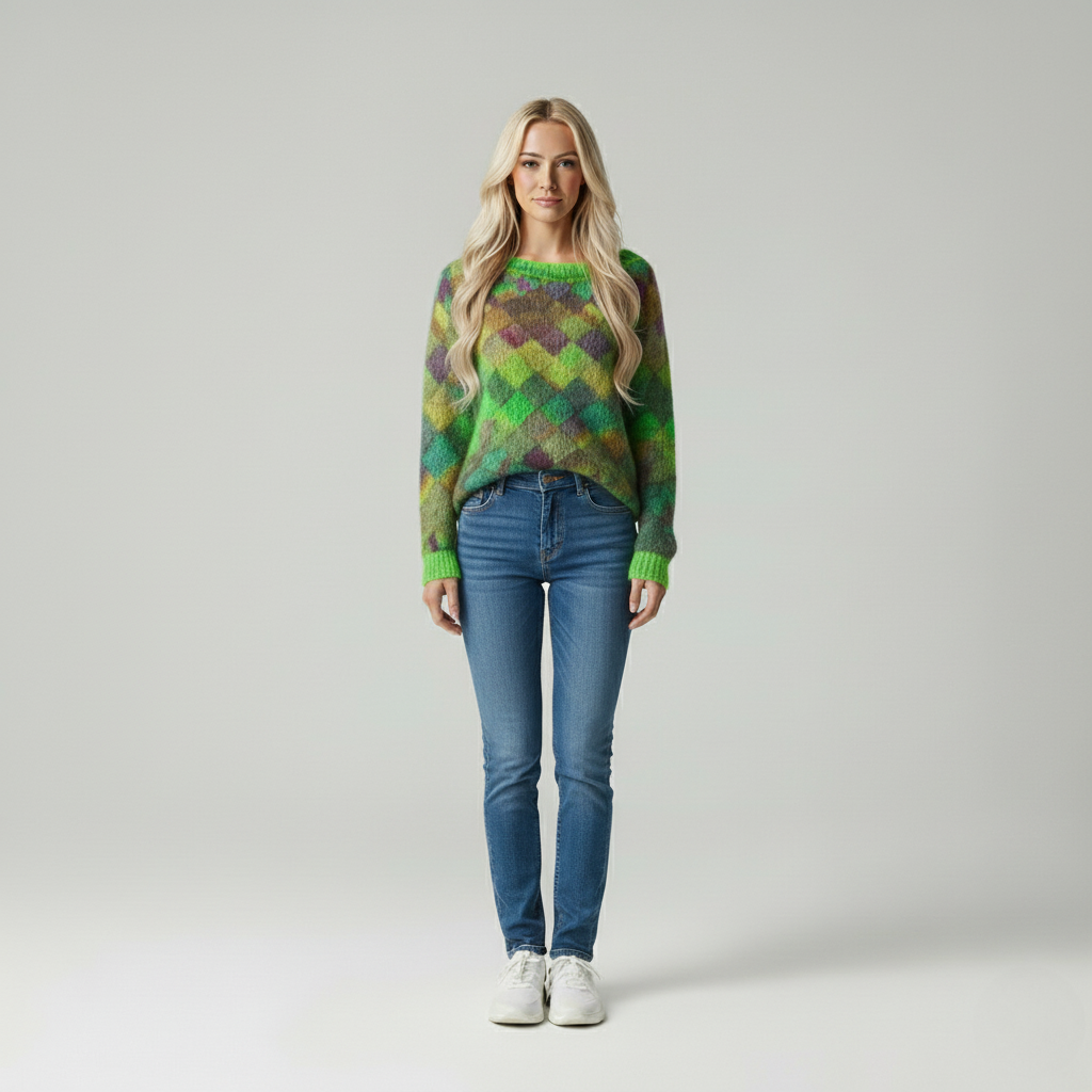 Maglione Amalia a Quadri Sfumati in Maglia