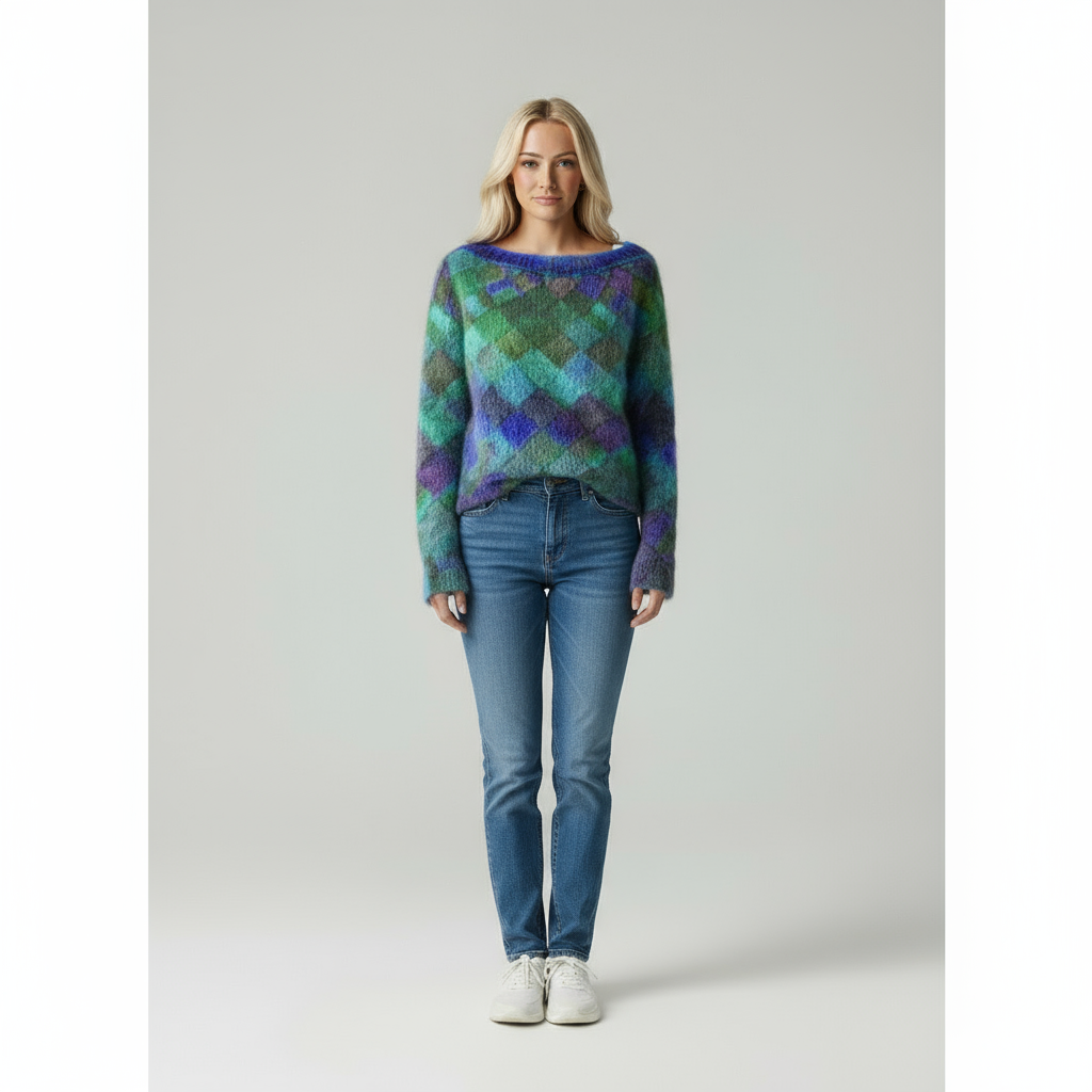 Maglione Amalia a Quadri Sfumati in Maglia