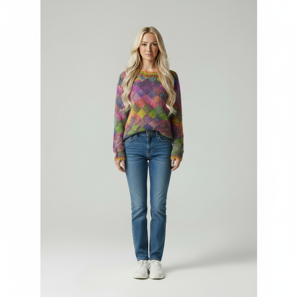 Maglione Amalia a Quadri Sfumati in Maglia