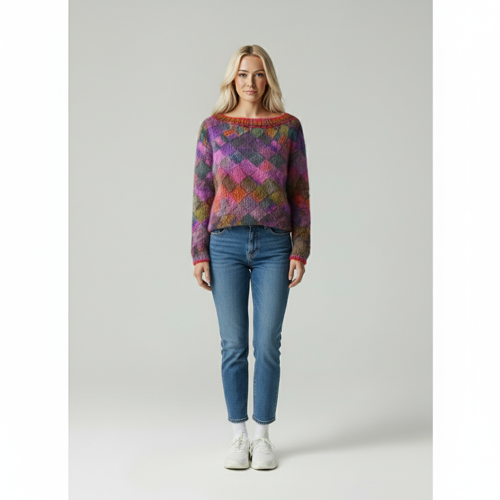 Maglione Amalia a Quadri Sfumati in Maglia