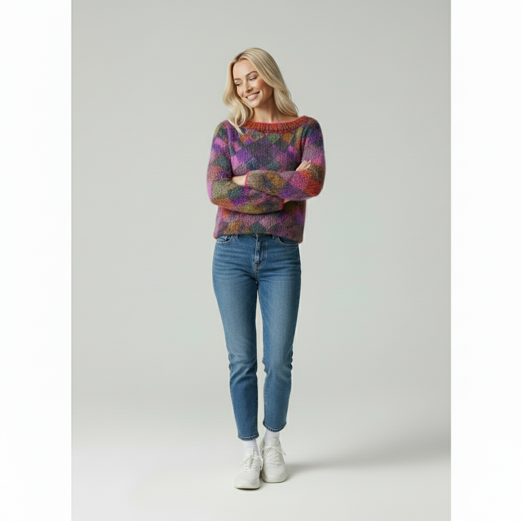 Maglione Amalia a Quadri Sfumati in Maglia