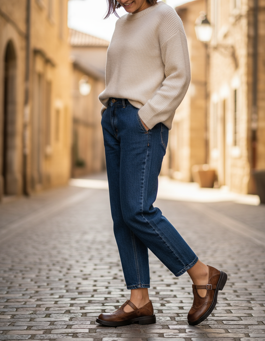 Mary Jane Schuhe mit Plateau aus italienischem Leder