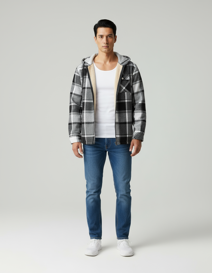 George Giacca a quadri con fodera in sherpa e cappuccio