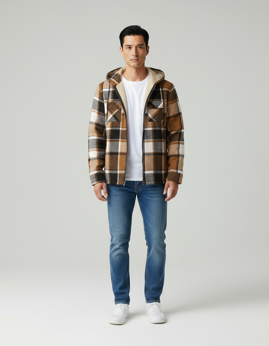 George Giacca a quadri con fodera in sherpa e cappuccio