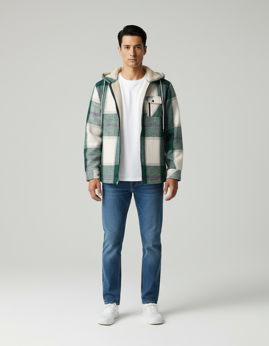 George Giacca a quadri con fodera in sherpa e cappuccio