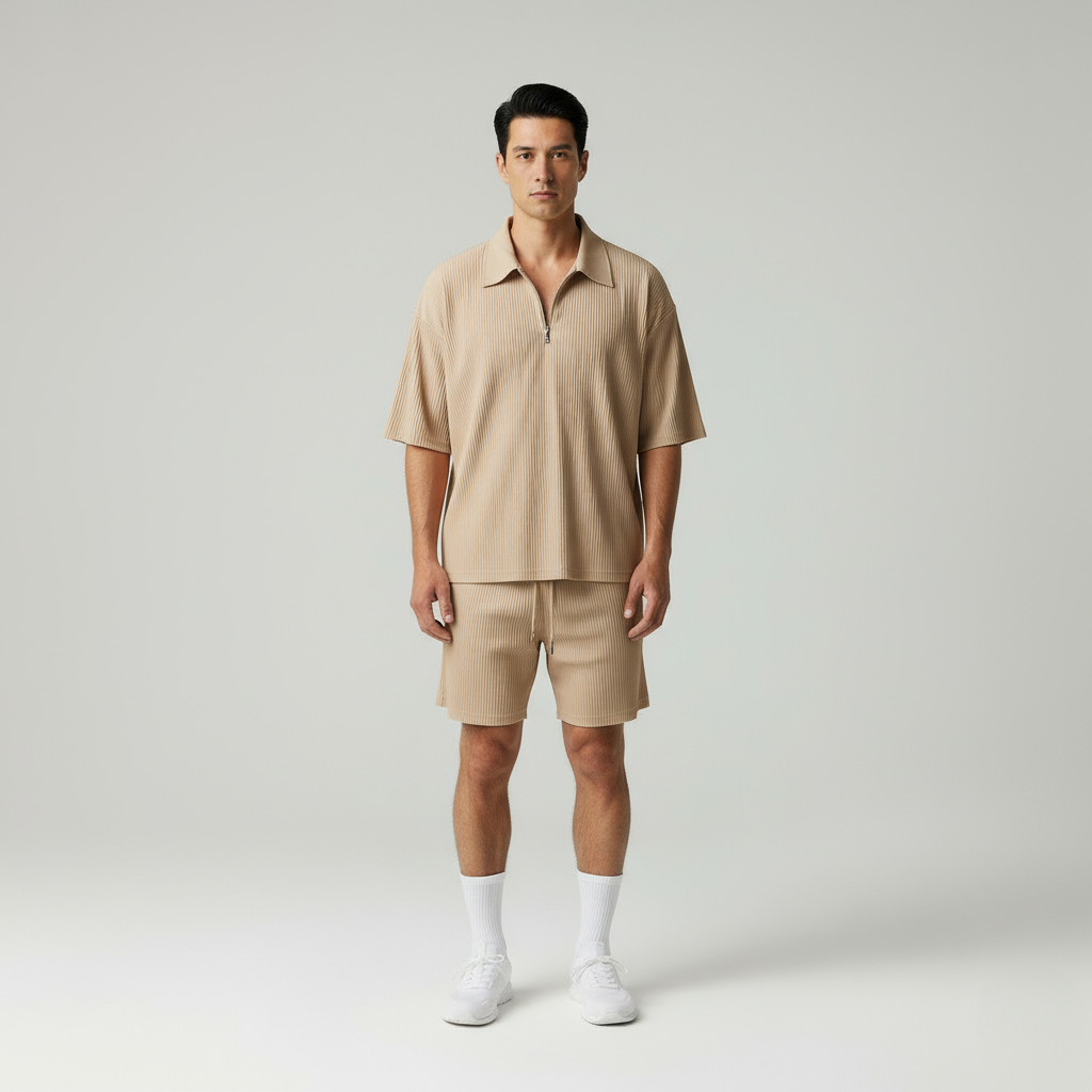 Daniel Set Estivo Plissettato con Zip e Shorts Drawstring