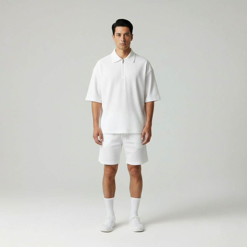 Daniel Set Estivo Plissettato con Zip e Shorts Drawstring