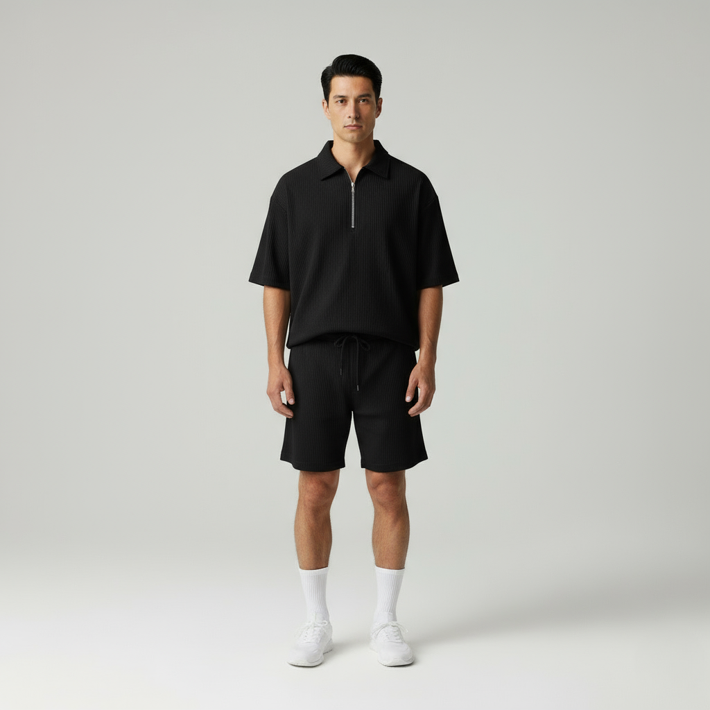 Daniel Set Estivo Plissettato con Zip e Shorts Drawstring