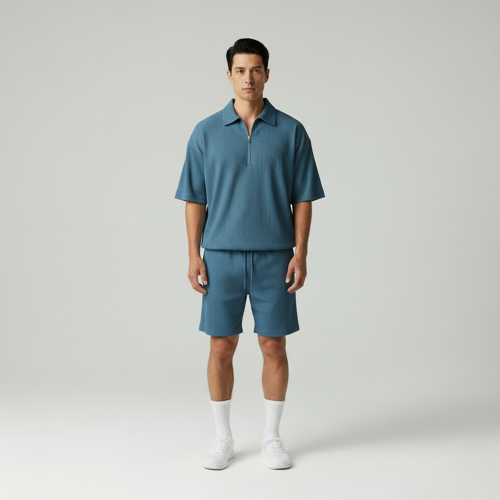 Daniel Set Estivo Plissettato con Zip e Shorts Drawstring