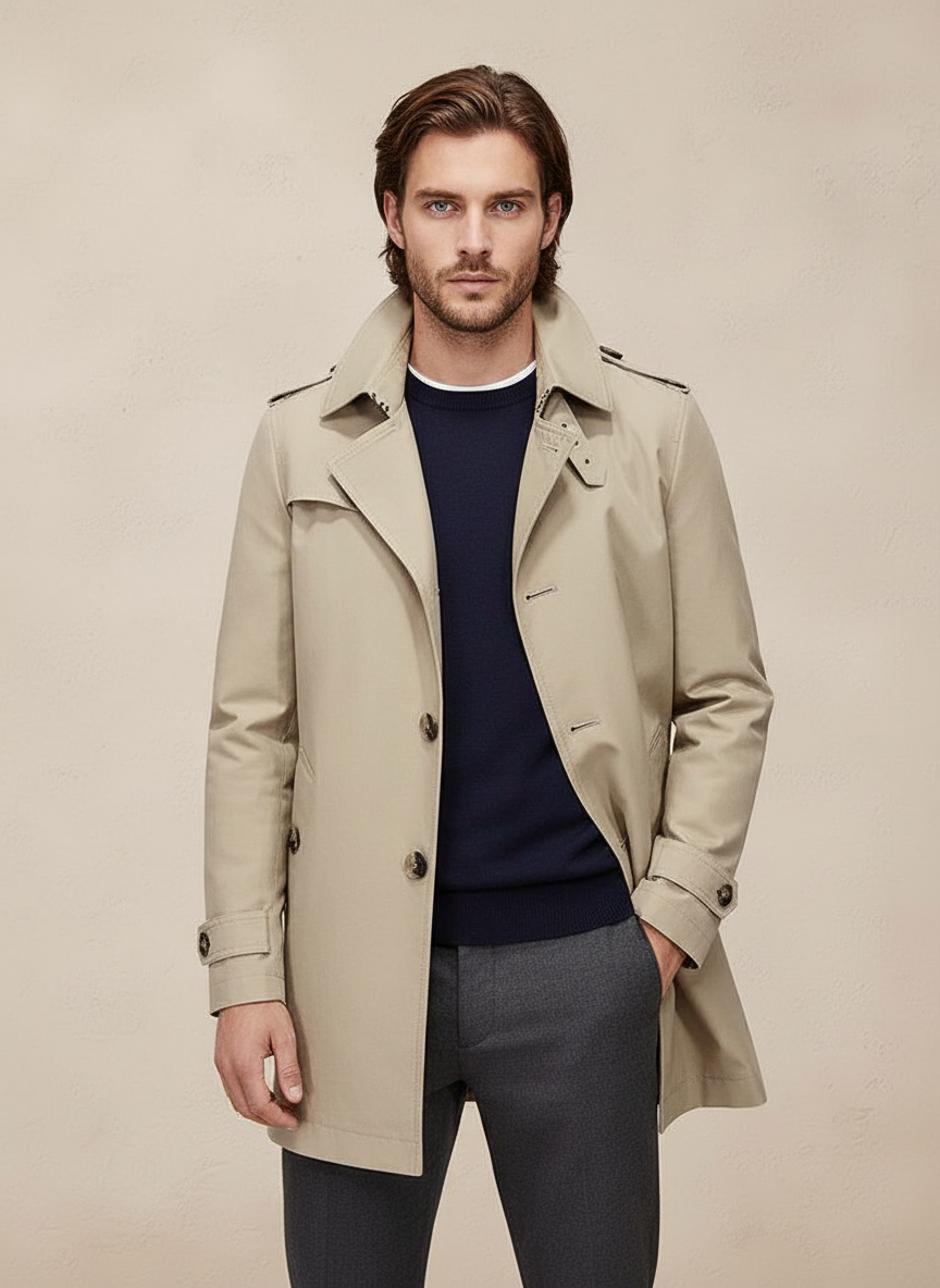 Alfredo Trench Corto Stile Classico in Cotone Misto