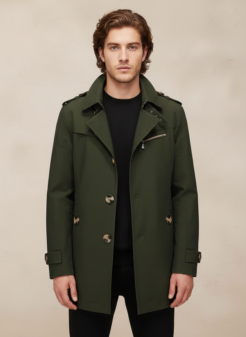 Alfredo Trench Corto Stile Classico in Cotone Misto