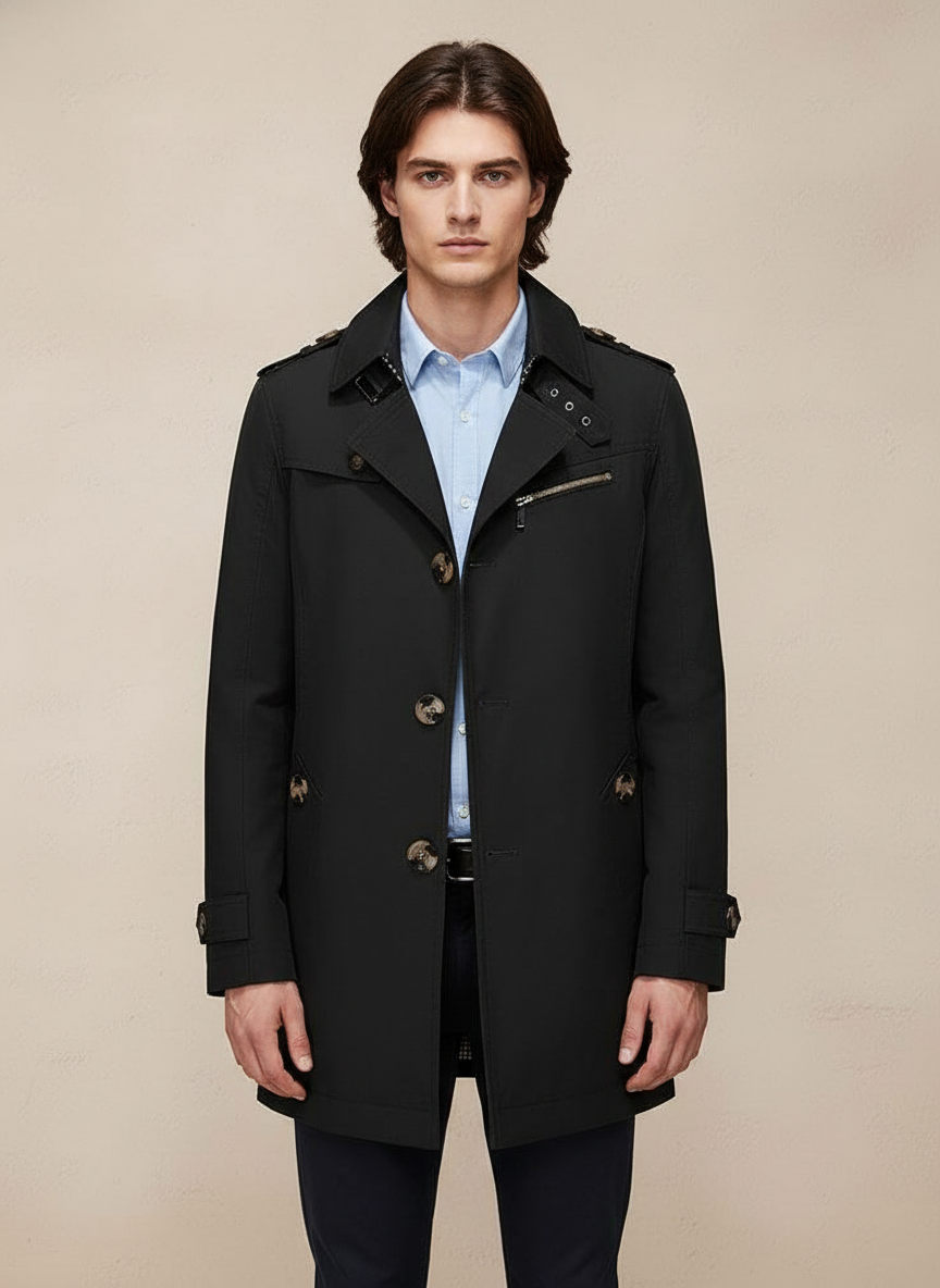 Alfredo Trench Corto Stile Classico in Cotone Misto