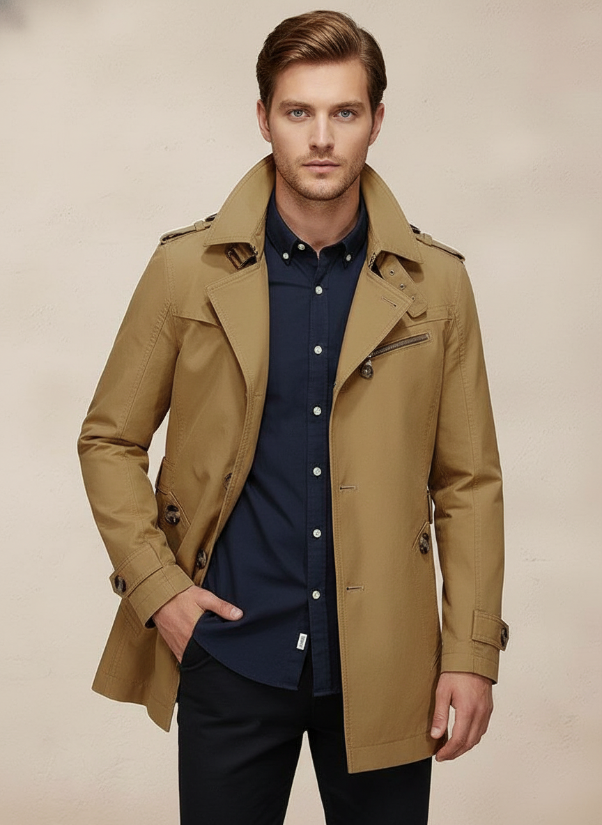 Alfredo Trench Corto Stile Classico in Cotone Misto
