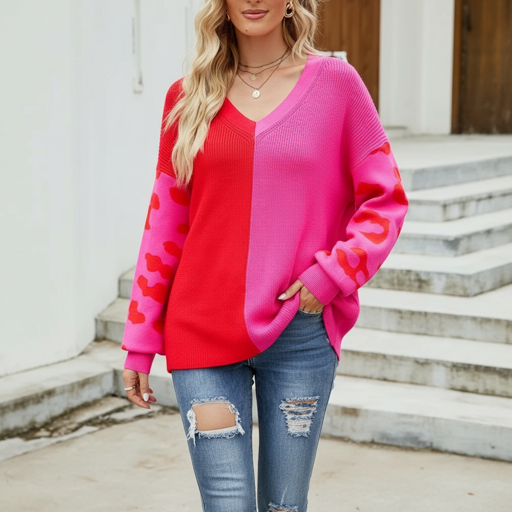Maglione a Blocchi di Colore in Maglia Chic