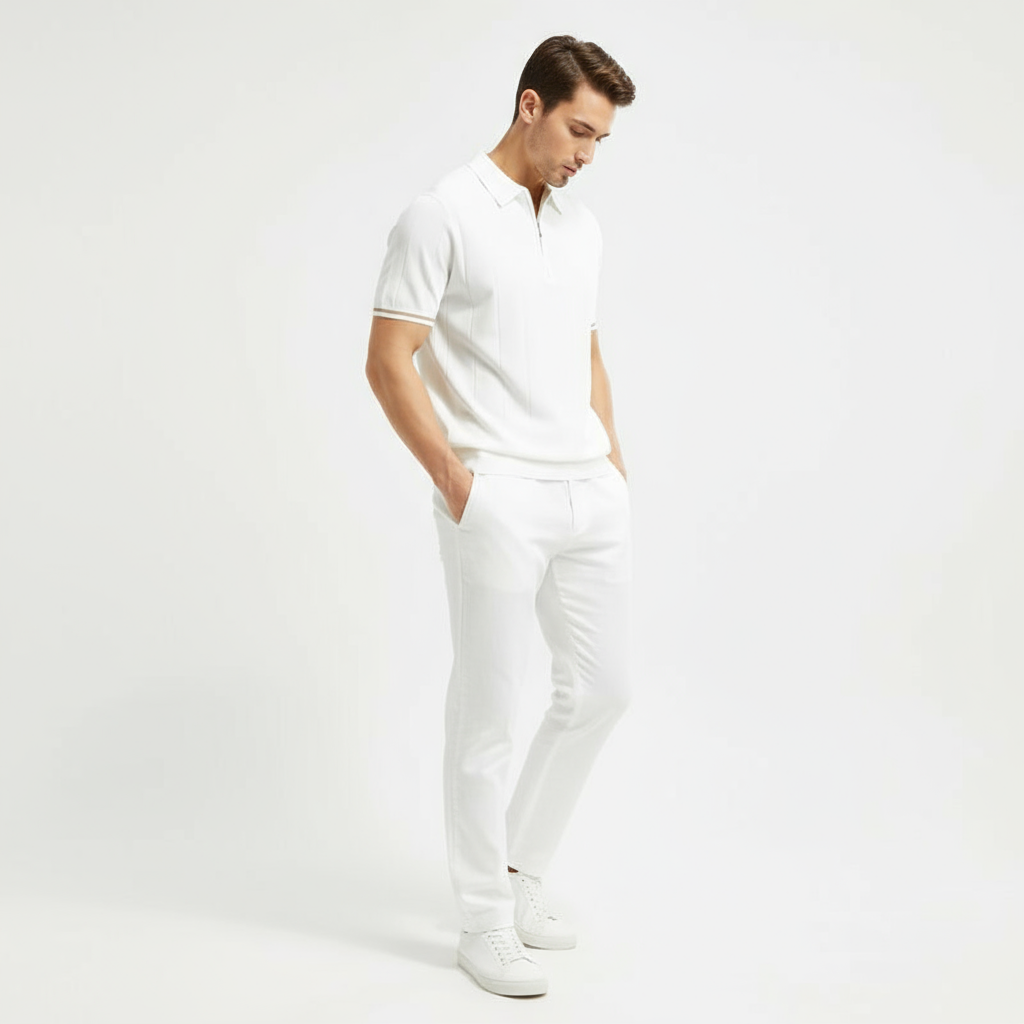 Stephen Polo in Maglia Zip con Righe Verticali Blu Scuro