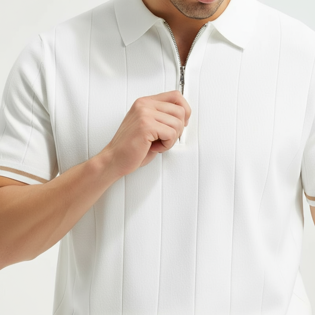 Stephen Polo in Maglia Zip con Righe Verticali Blu Scuro