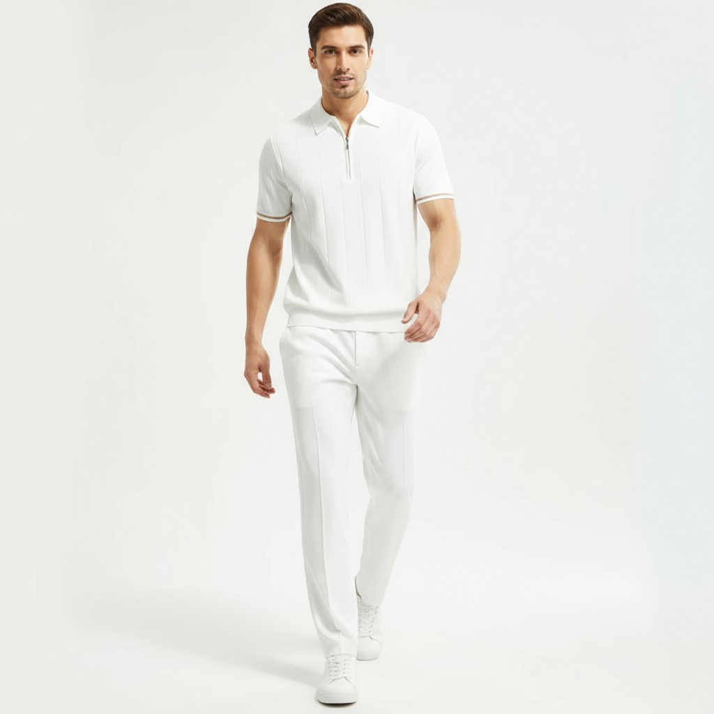 Stephen Polo in Maglia Zip con Righe Verticali Blu Scuro