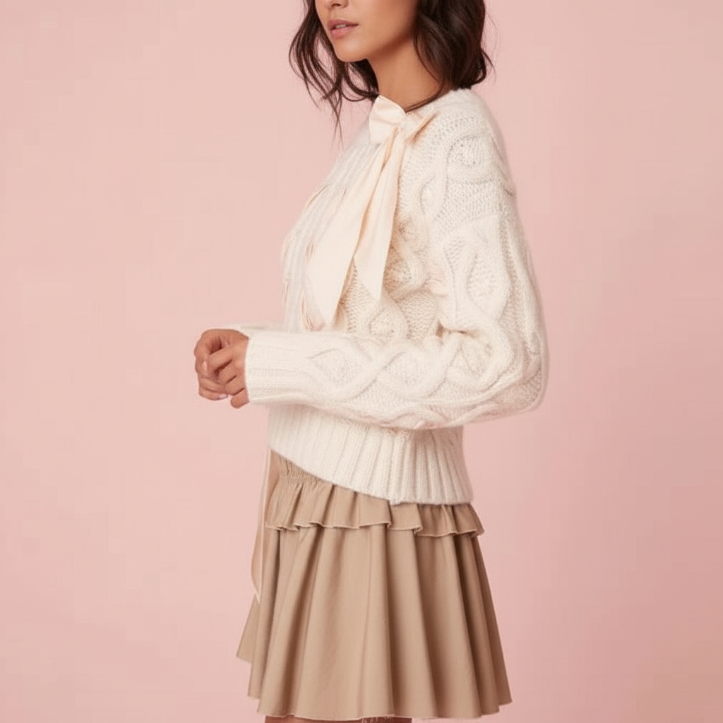 Florina Maglione Corto con Fiocchi in Maglia Treccia