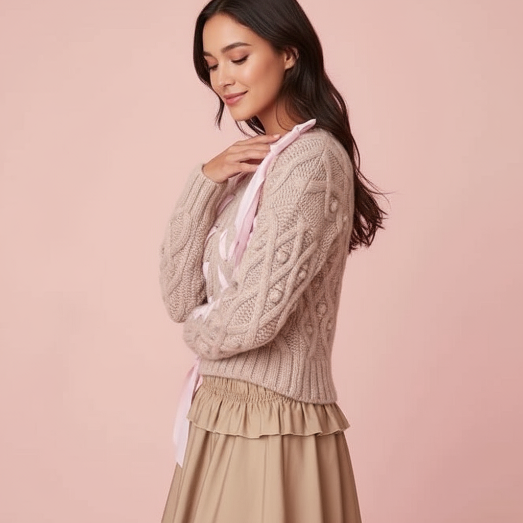 Florina Maglione Corto con Fiocchi in Maglia Treccia