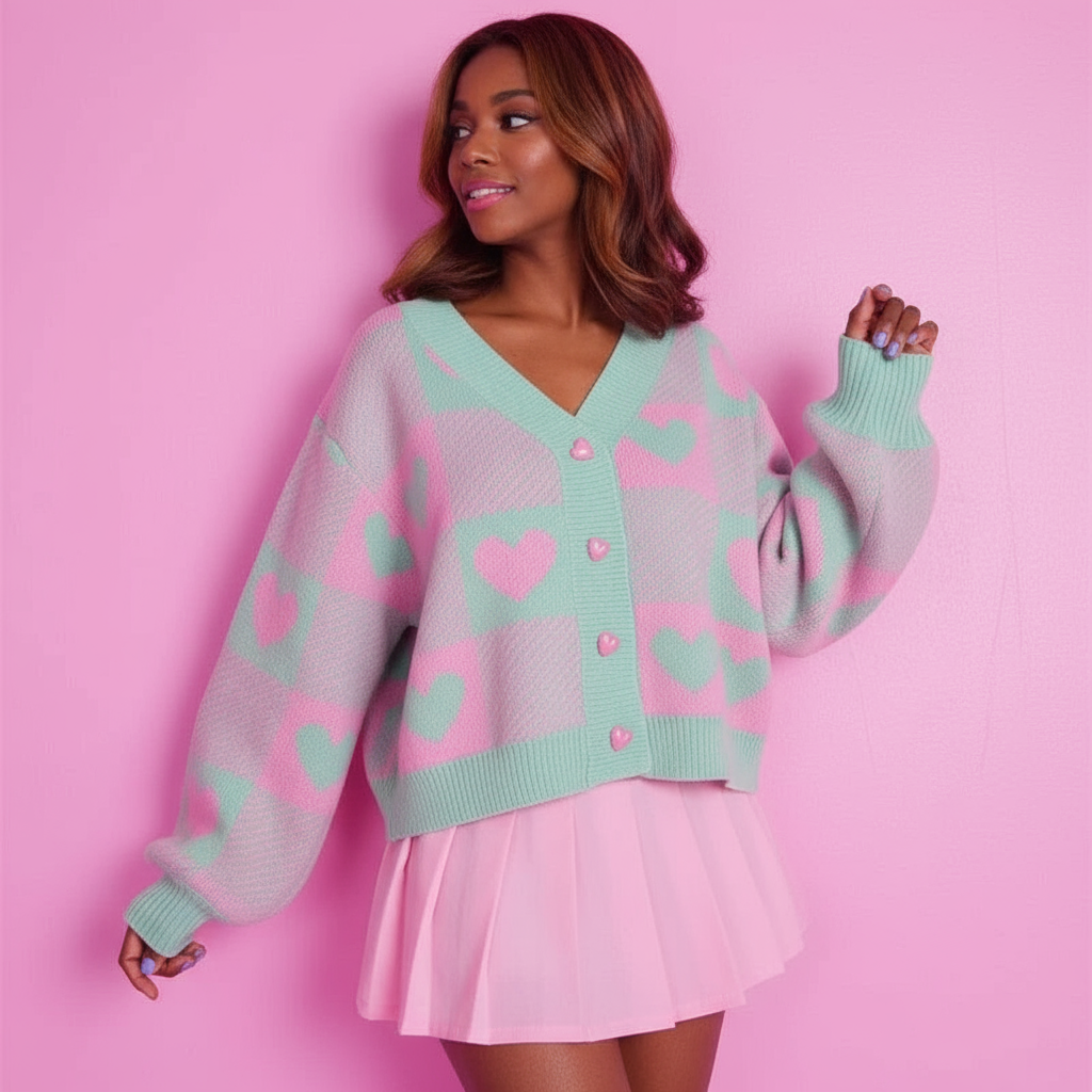 Hyacinth Cardigan Corto a Cuori in Maglia – Stile Chic