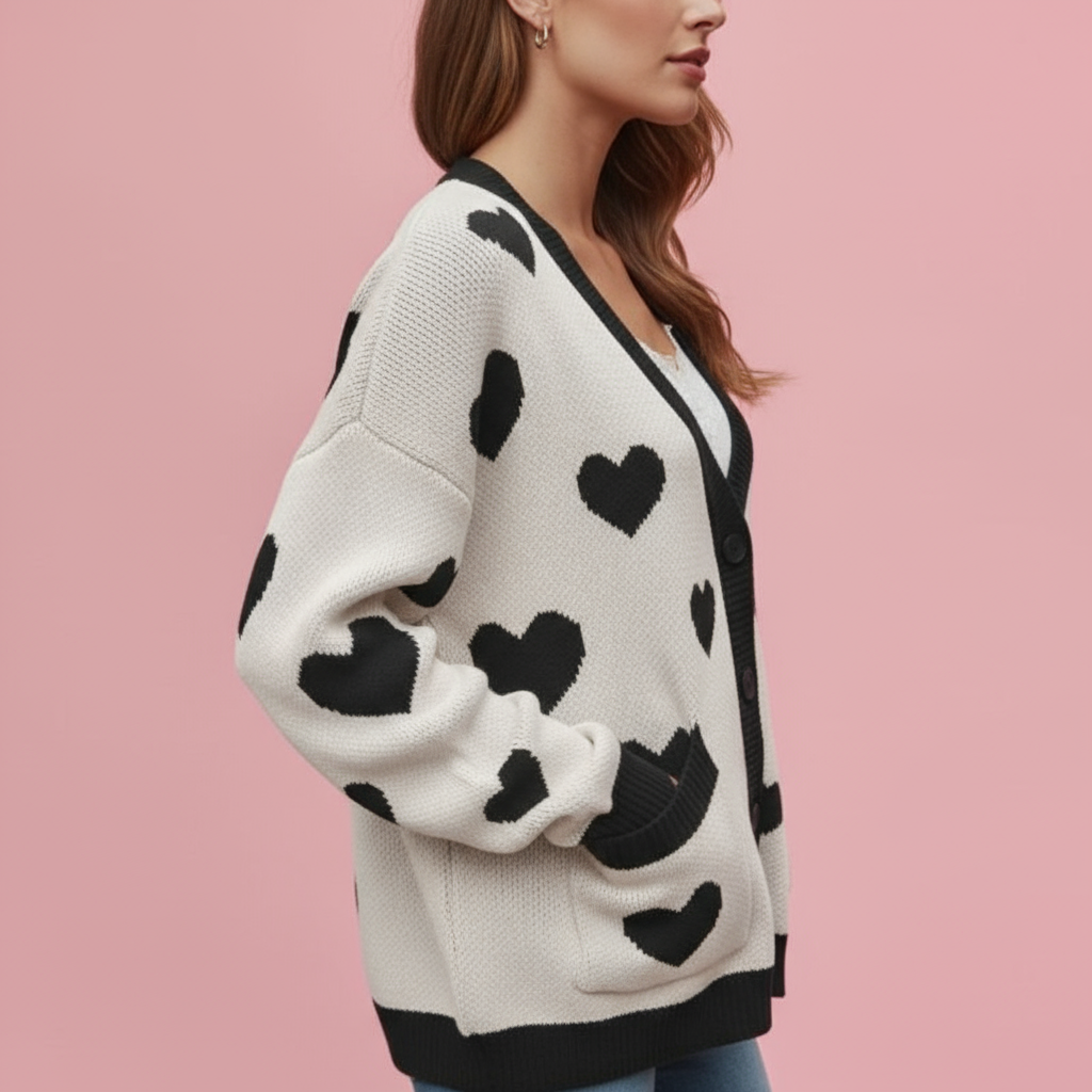 Hyacinth Cardigan Corto a Cuori in Maglia – Stile Chic