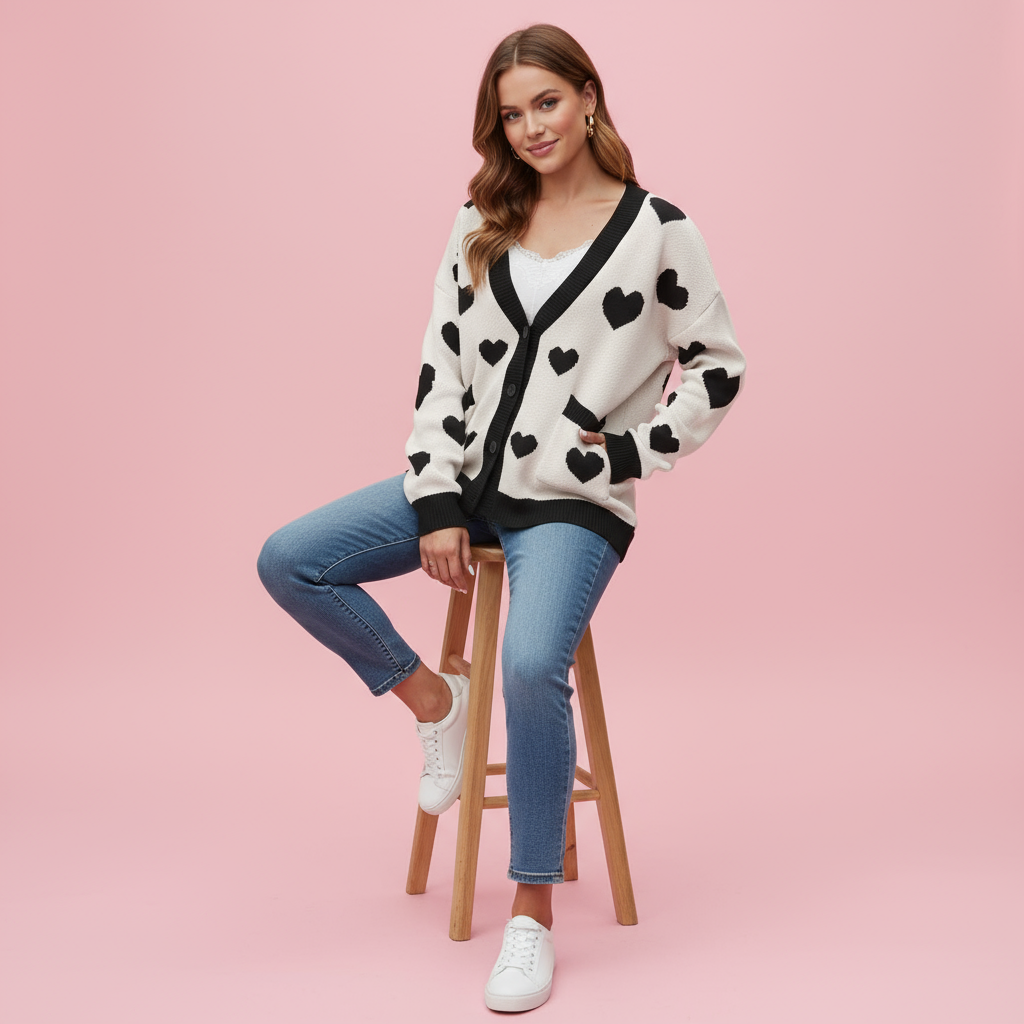 Hyacinth Cardigan Corto a Cuori in Maglia – Stile Chic