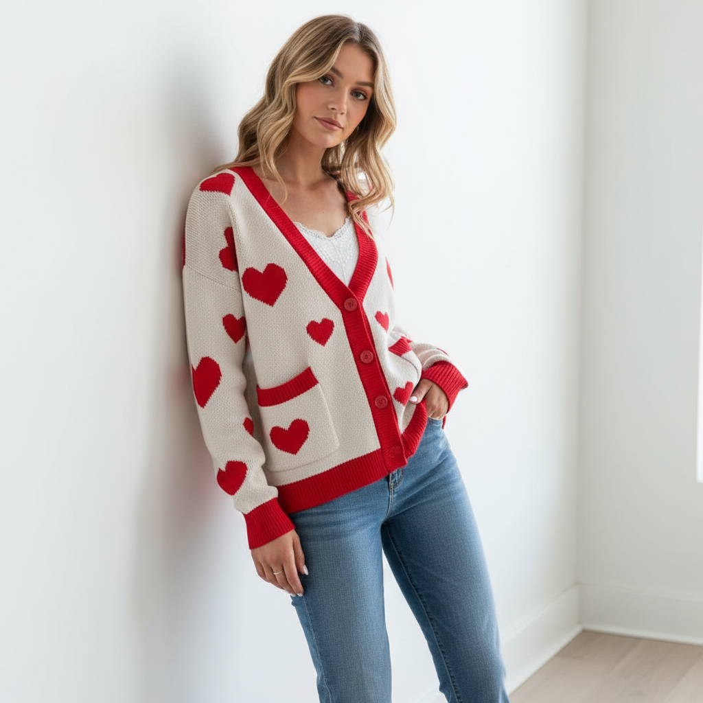 Hyacinth Cardigan Corto a Cuori in Maglia – Stile Chic