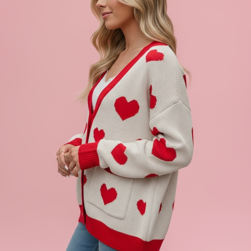 Hyacinth Cardigan Corto a Cuori in Maglia – Stile Chic