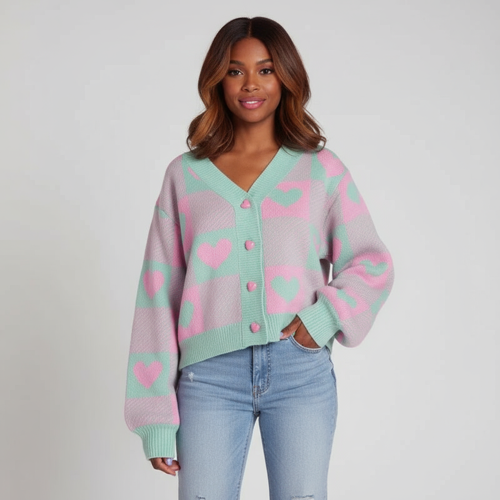 Hyacinth Cardigan Corto a Cuori in Maglia – Stile Chic