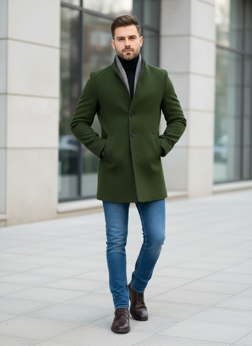 Victor Cappotto Stile Tweed Moderno con Collo Alto