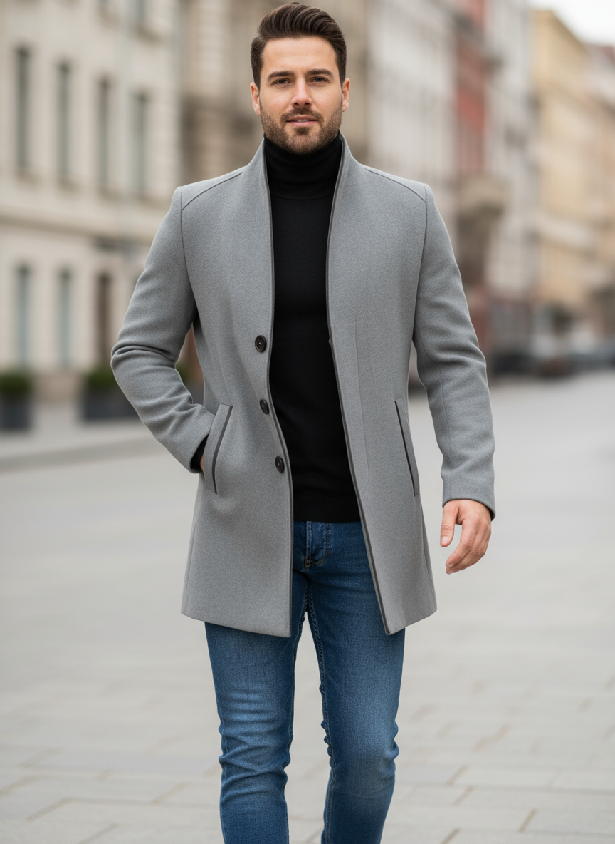 Victor Cappotto Stile Tweed Moderno con Collo Alto