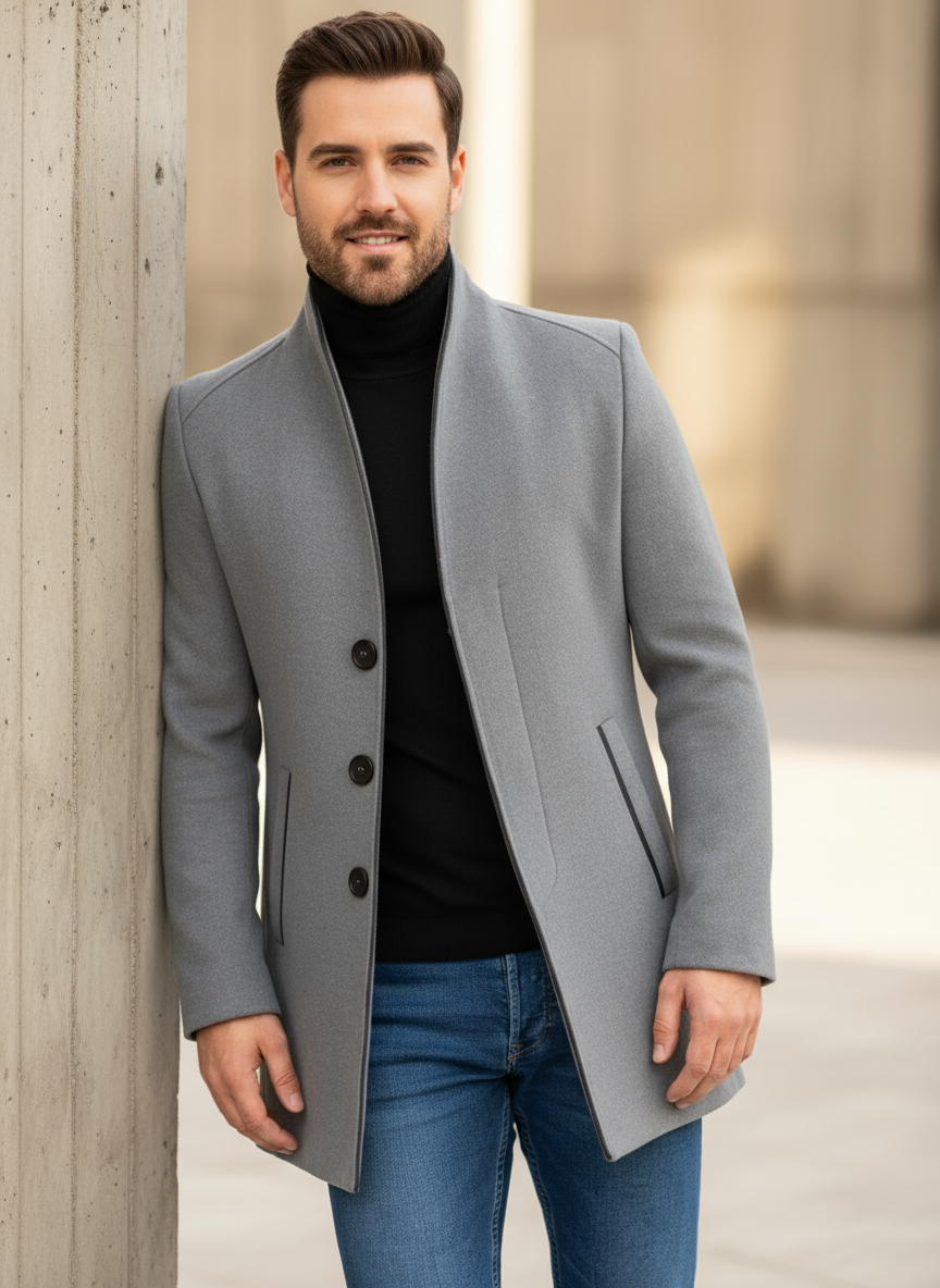 Victor Cappotto Stile Tweed Moderno con Collo Alto