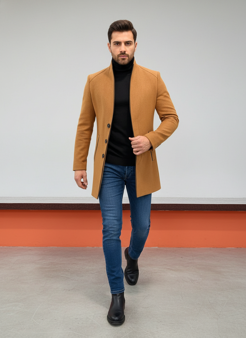 Victor Cappotto Stile Tweed Moderno con Collo Alto