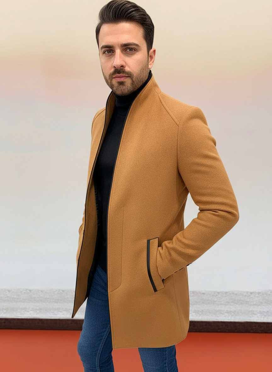 Victor Cappotto Stile Tweed Moderno con Collo Alto