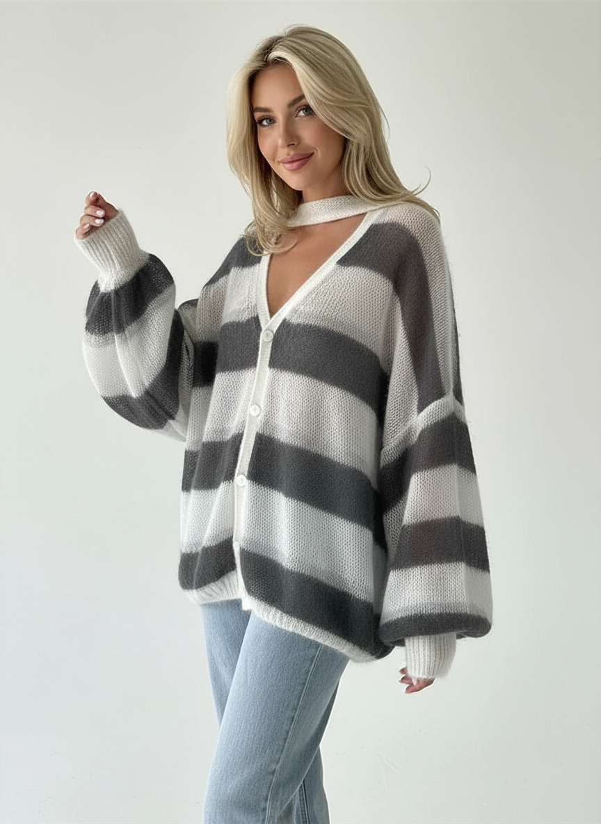 Cardigan Oversize a Righe Orena | Lavorazione Soffice