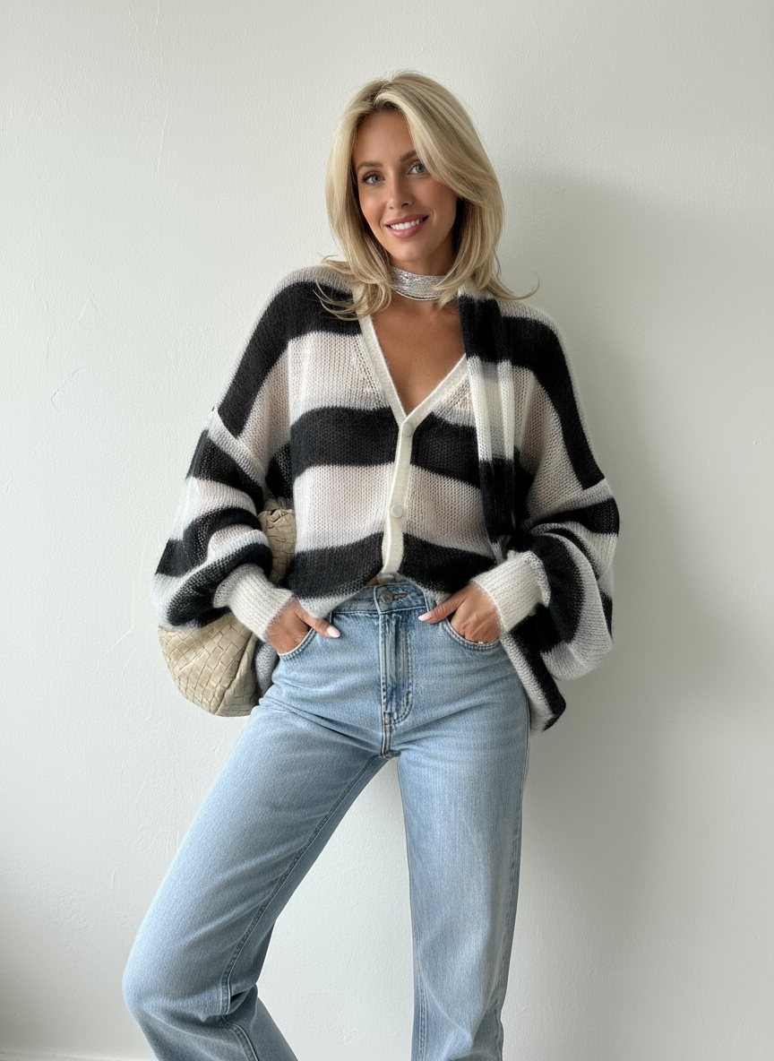 Cardigan Oversize a Righe Orena | Lavorazione Soffice