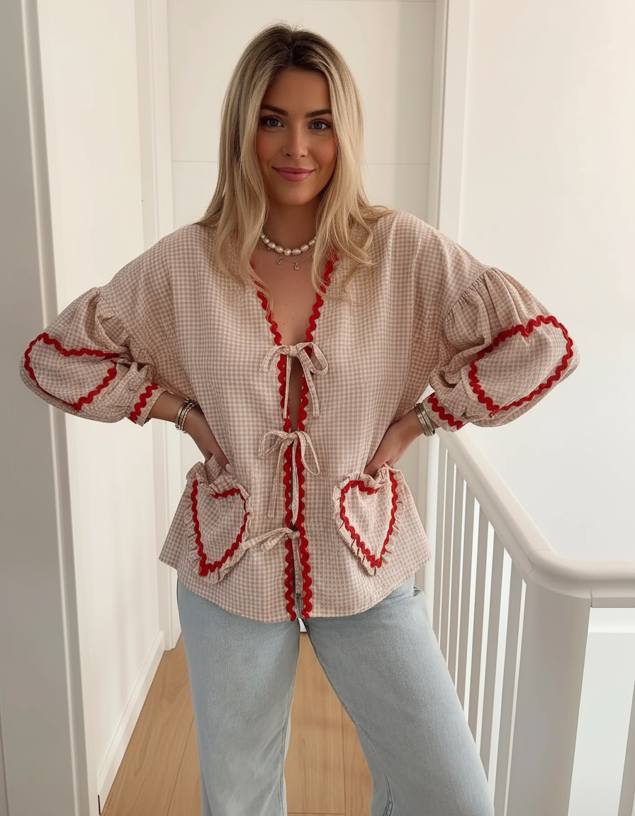 Cardigan Gingham 'Livia' con Tasche a Cuore