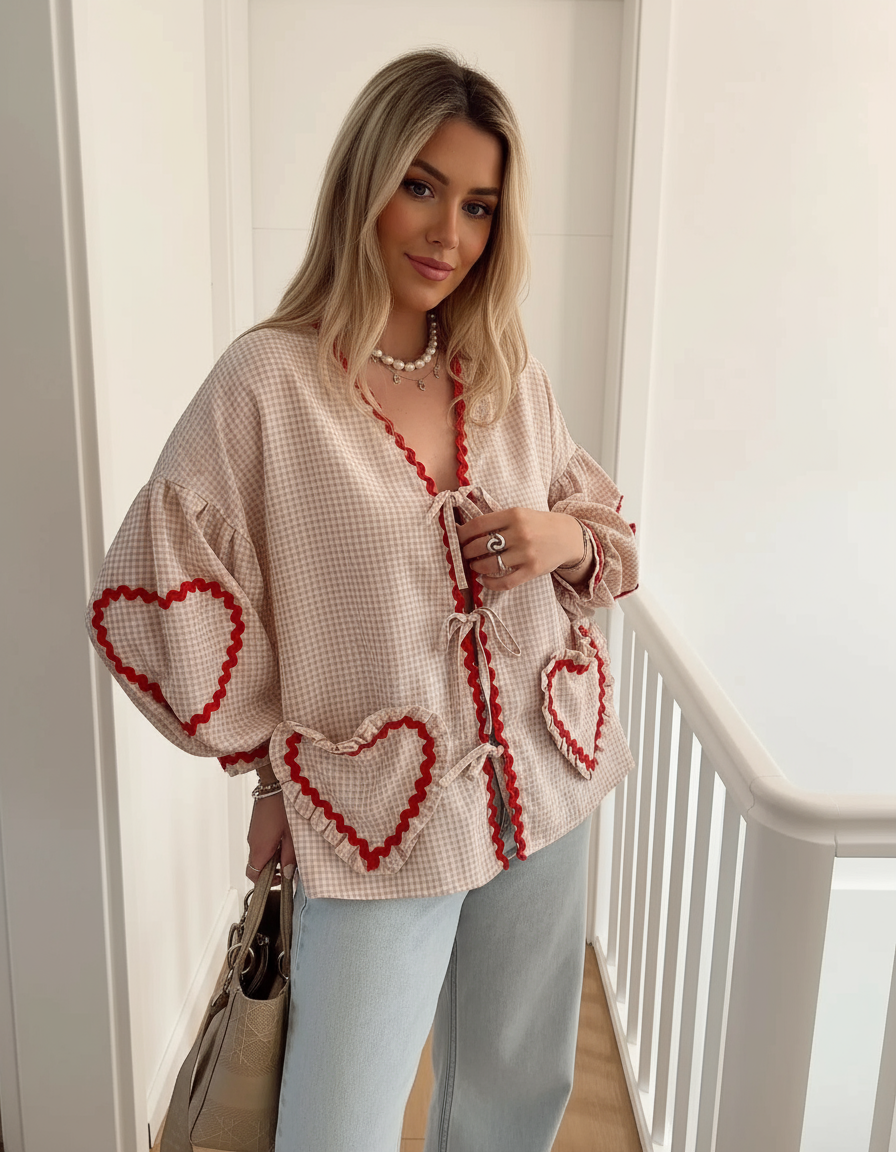 Cardigan Gingham 'Livia' con Tasche a Cuore