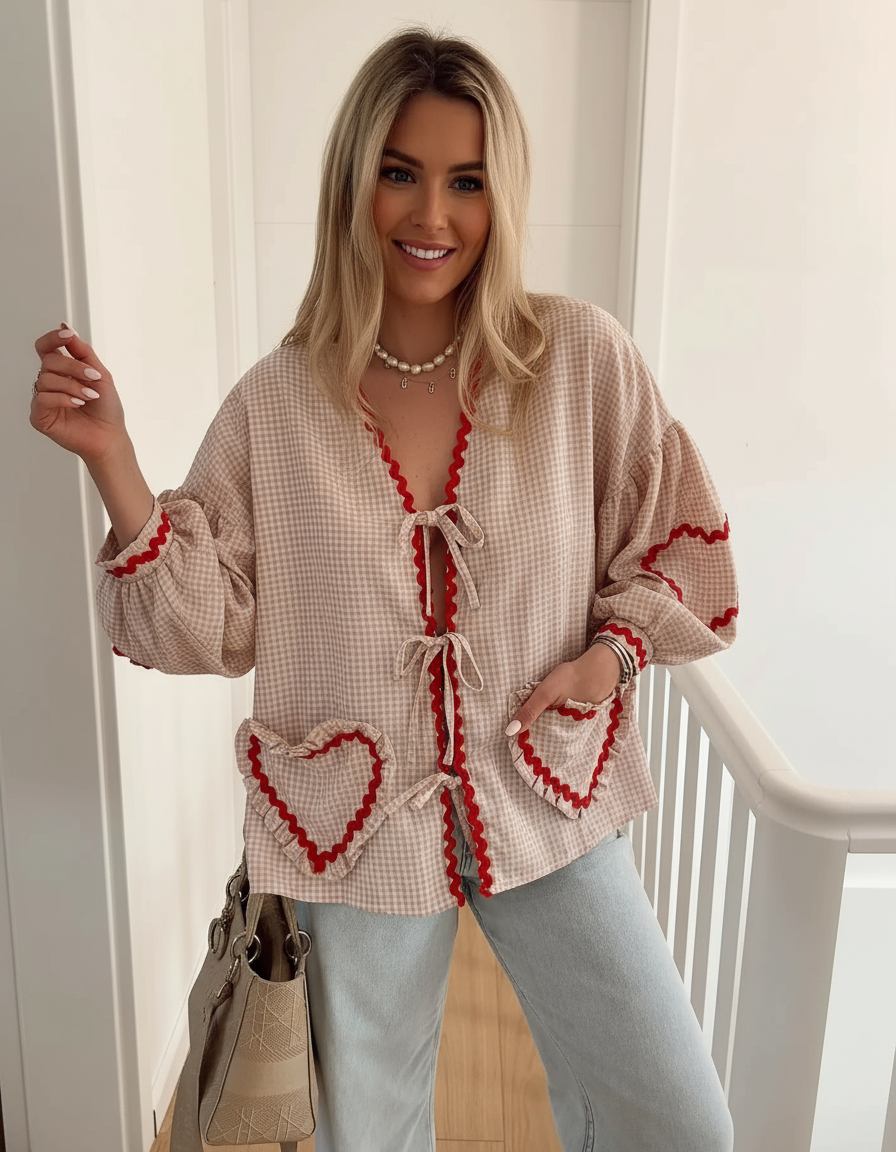 Cardigan Gingham 'Livia' con Tasche a Cuore