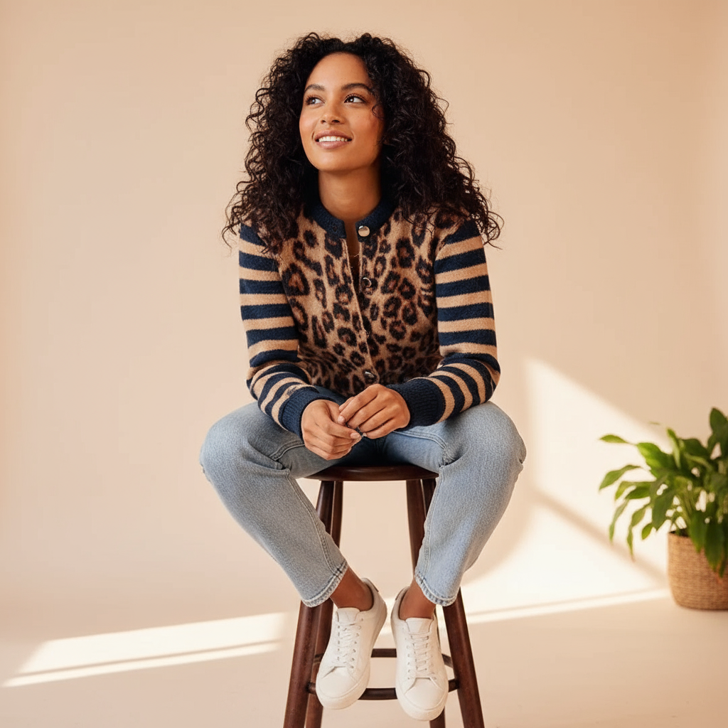 Philomena Cardigan Leopardato con Strisce Rosse