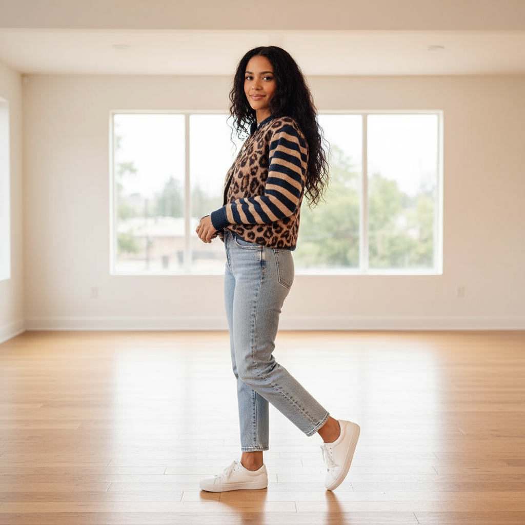 Philomena Cardigan Leopardato con Strisce Rosse