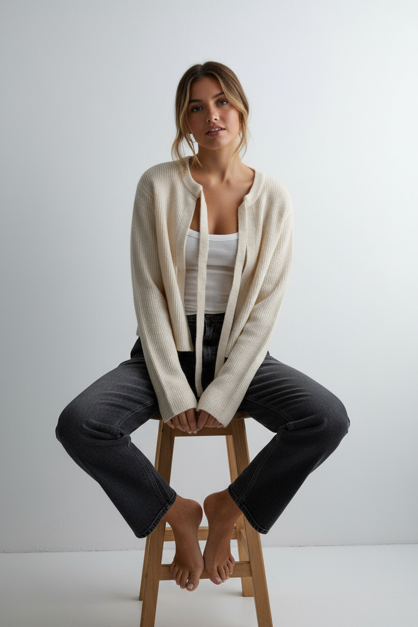 Vernice Cardigan a Maglia Corto con Laccio