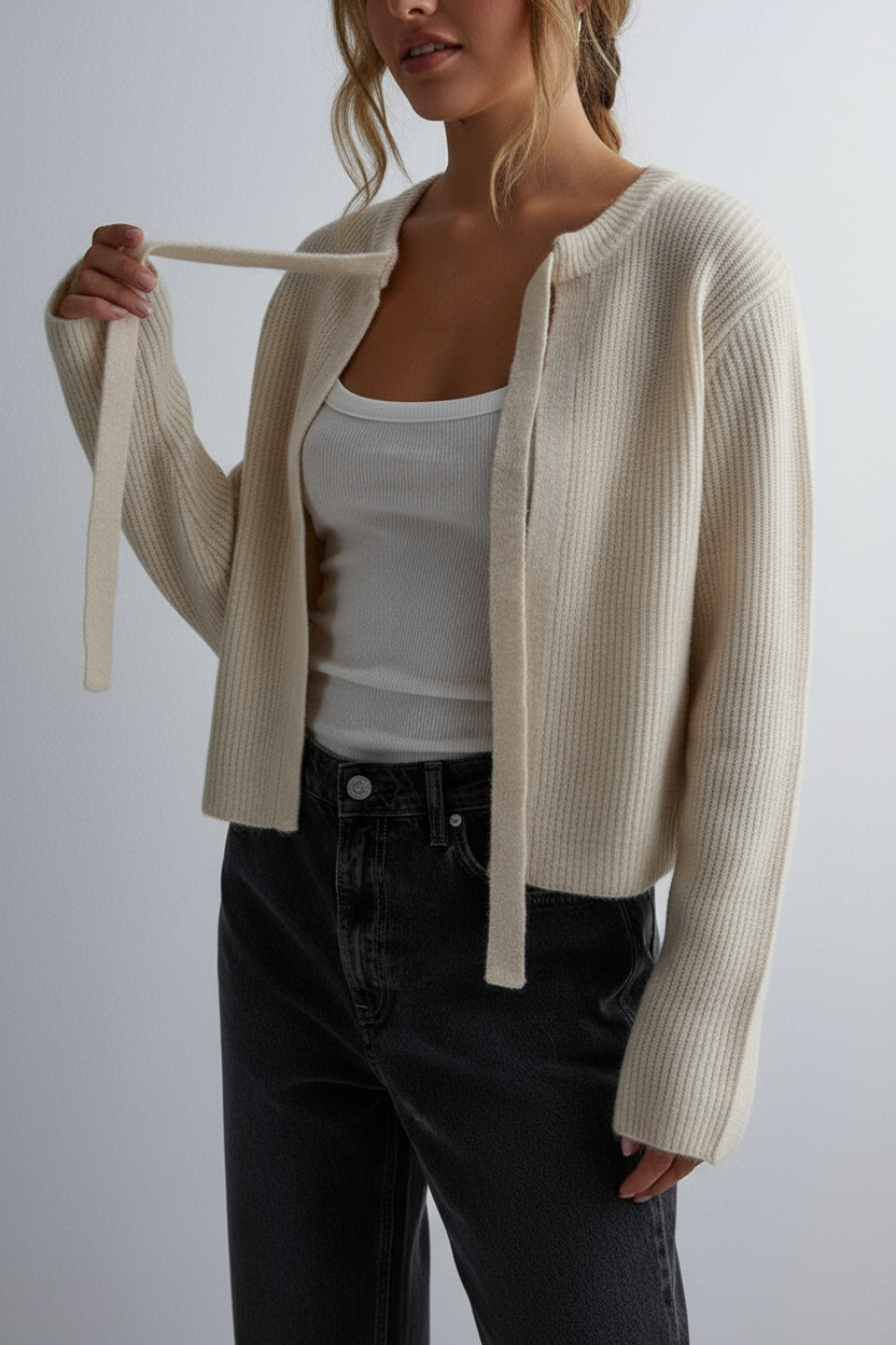 Vernice Cardigan a Maglia Corto con Laccio