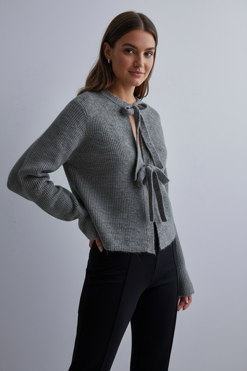 Vernice Cardigan a Maglia Corto con Laccio